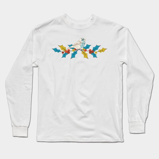 Holly and Bird Branch Long Sleeve T-Shirt by SWON Design